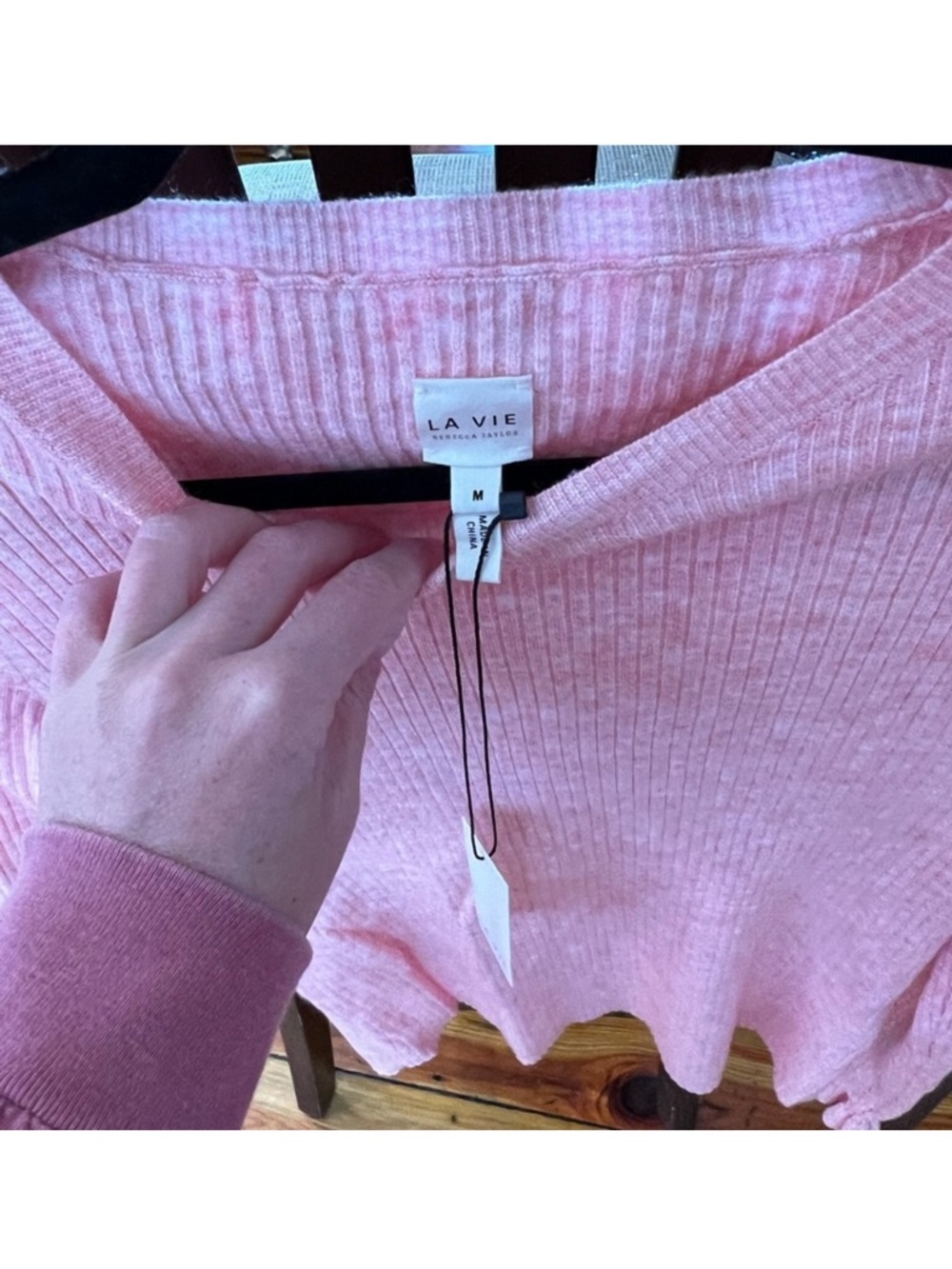 Light Coral Ribbed Long Sleeve Sweater - Picture 4 of 4